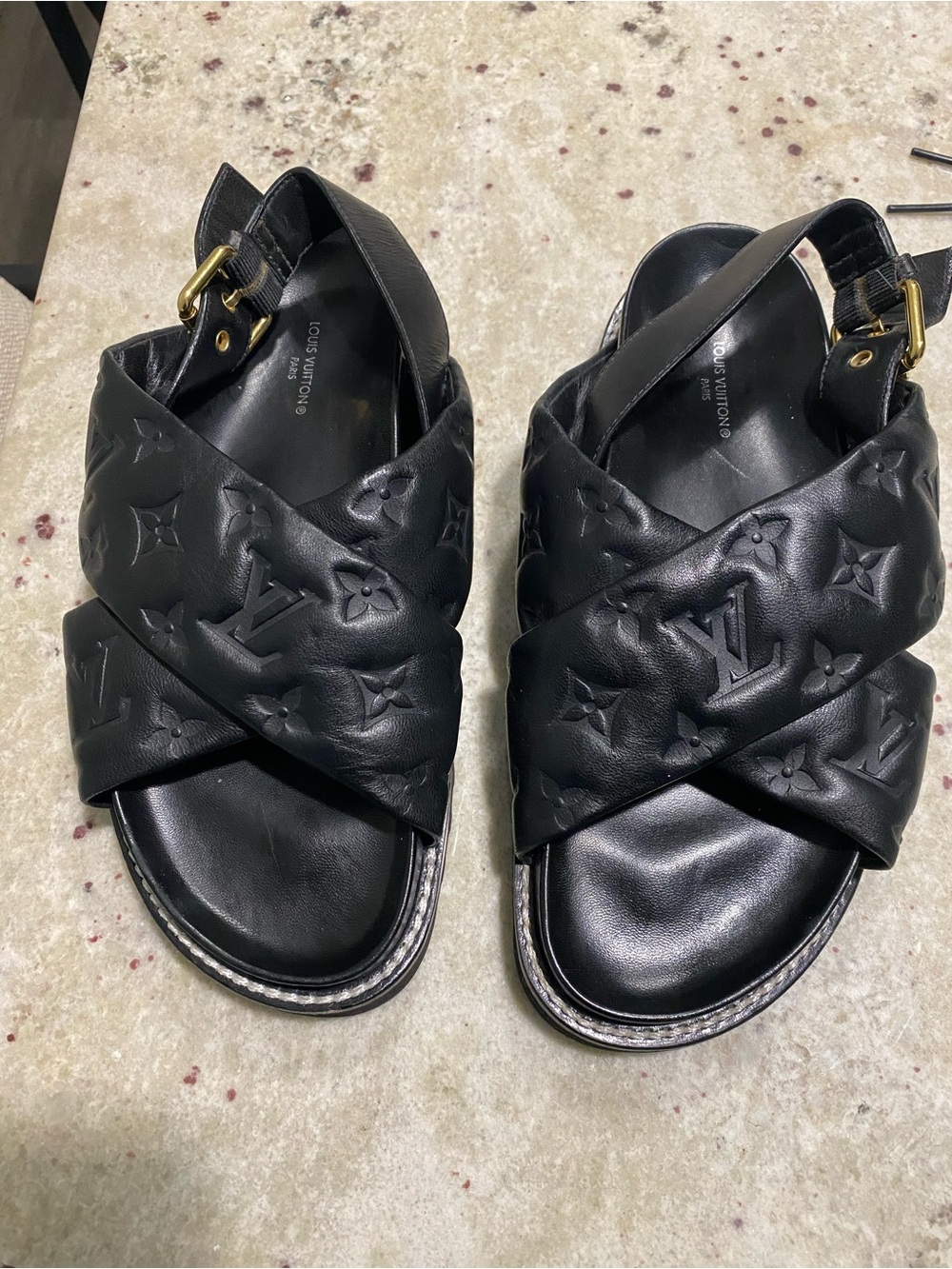 Louis Vuitton Paseo Flat Comfort Embossed Monogram Sandals
